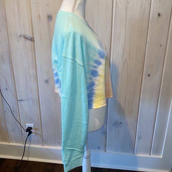 Wesley Ecosoft Cropped Crewneck Sweatshirt in Seafoam/horizon Burst Tie Dye nwt - Picture 3 of 3